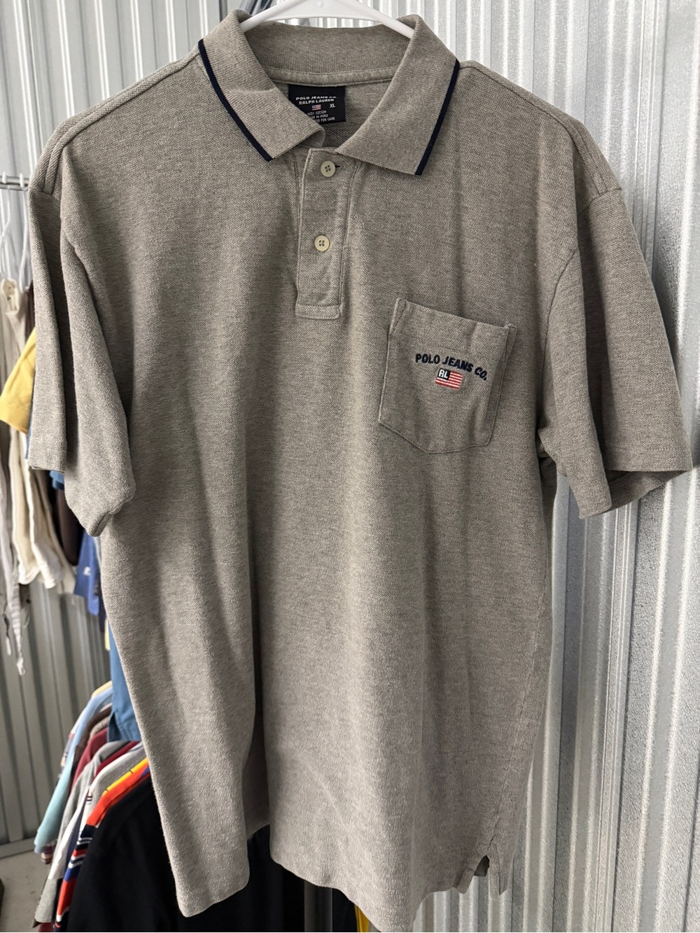 Polo by Ralph Lauren Men's Taupe Polo with Navy Trim